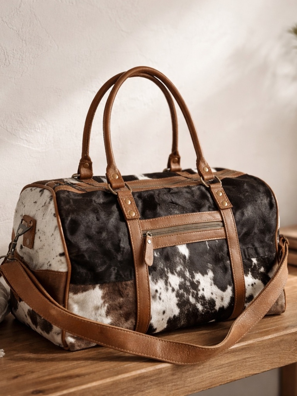 Myra Bag Cowhide Leather Mini Weekender Duffel Bag Western Overnight Boho Duffle